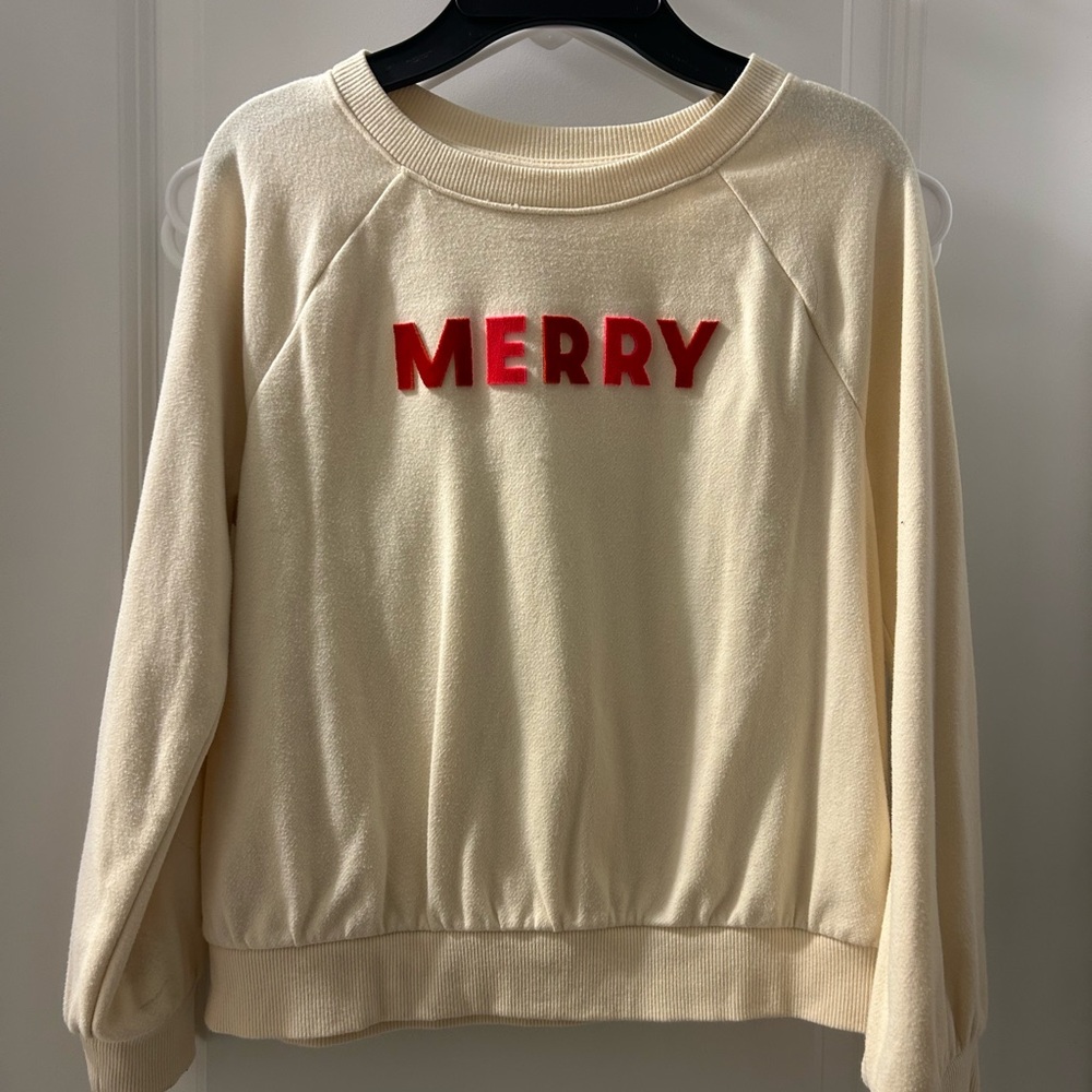 Cat & Jack Cream Sweater with Red 'MERRY' Design